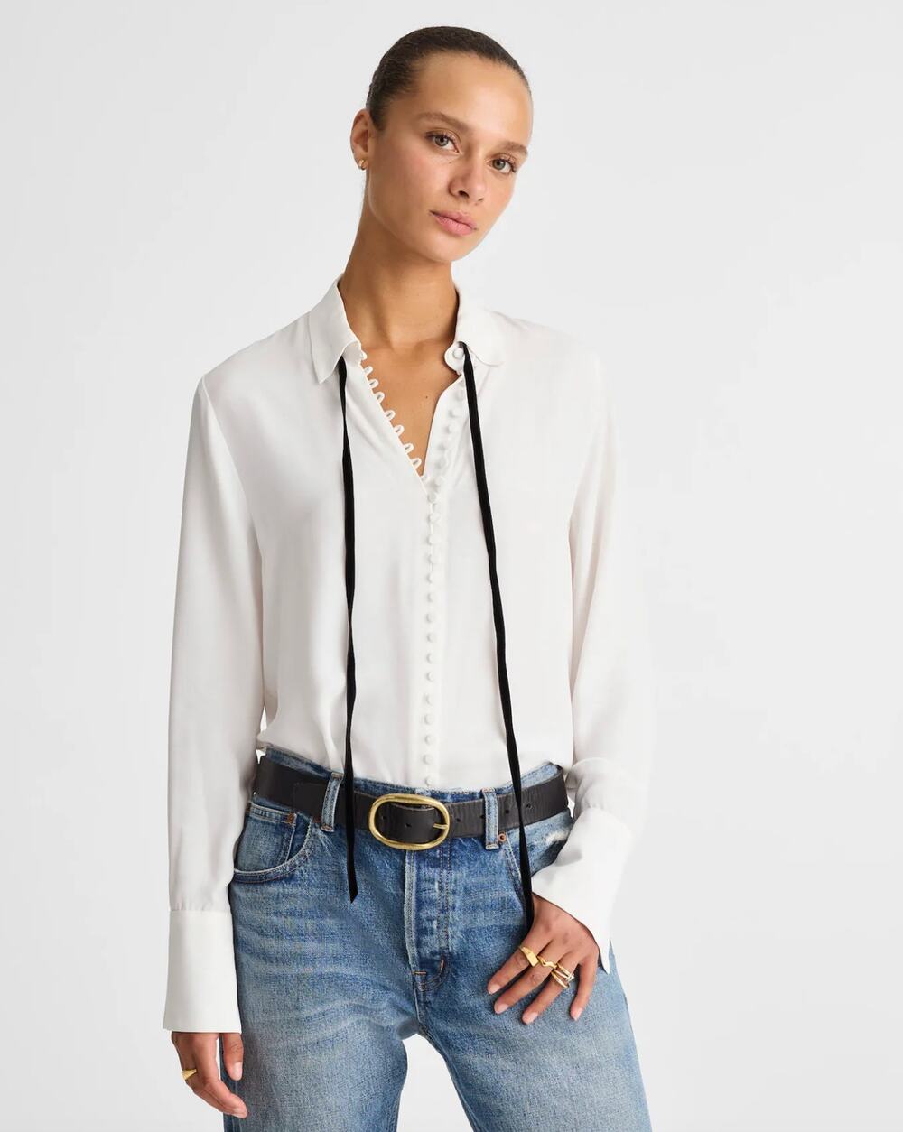 Madewell Flawed Necktie Button Up Top Small White